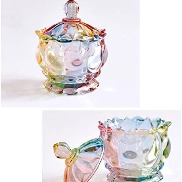 Free People 7oz Crystal Clear Glass Royal Embossed Apothecary Jar With Lids - Picture 2 of 5